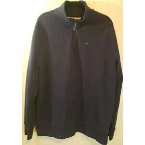 Tommy Hilfiger Mens Sz XL Quarter Zip Mock Neck Sweatshirt Navy Blue